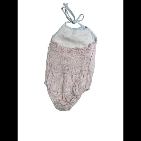 Bella Bliss Pink White Seersucker Swimsuit with Blue Ruffle Sz 3 k80 - Picture 2 of 3